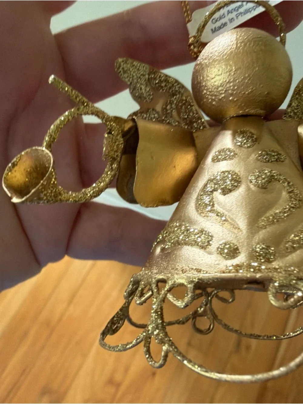 Gold Glitter Angel Holiday Ornament - Decorative Home Holiday Accent 3.5 inches
